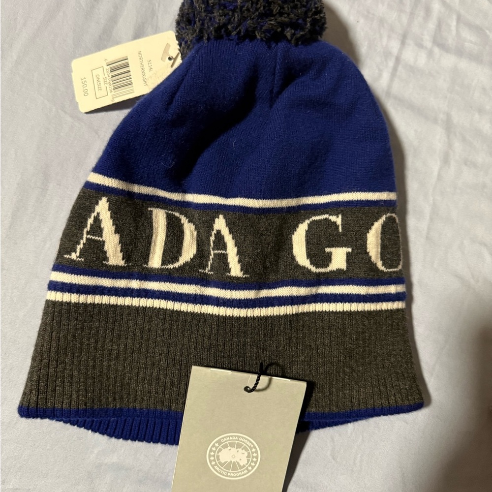 Canada Goose Blue and Gray Kids Pom-Pom Hat